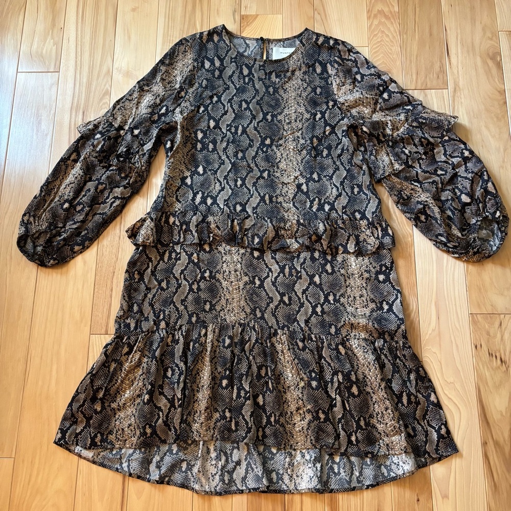 Munthe Alberta Snakeskin Reptile Print Ruffle Accent Dress